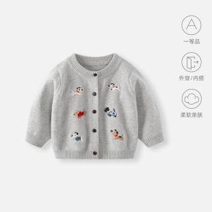 婴儿毛衣针织开衫 男童外套宝宝衣服儿童春秋外出毛线上衣 秋装 新款