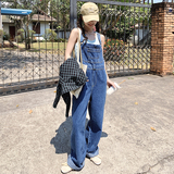 时髦洋气复古牛仔背带裤女夏季2025新款休闲慵懒风高个子阔腿长裤，女装牛仔裤，浙宝007A（原150A)