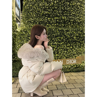 chicbyrr【韩女冬日天菜】90白鸭绒可拆卸狐狸毛领中长款羽绒服