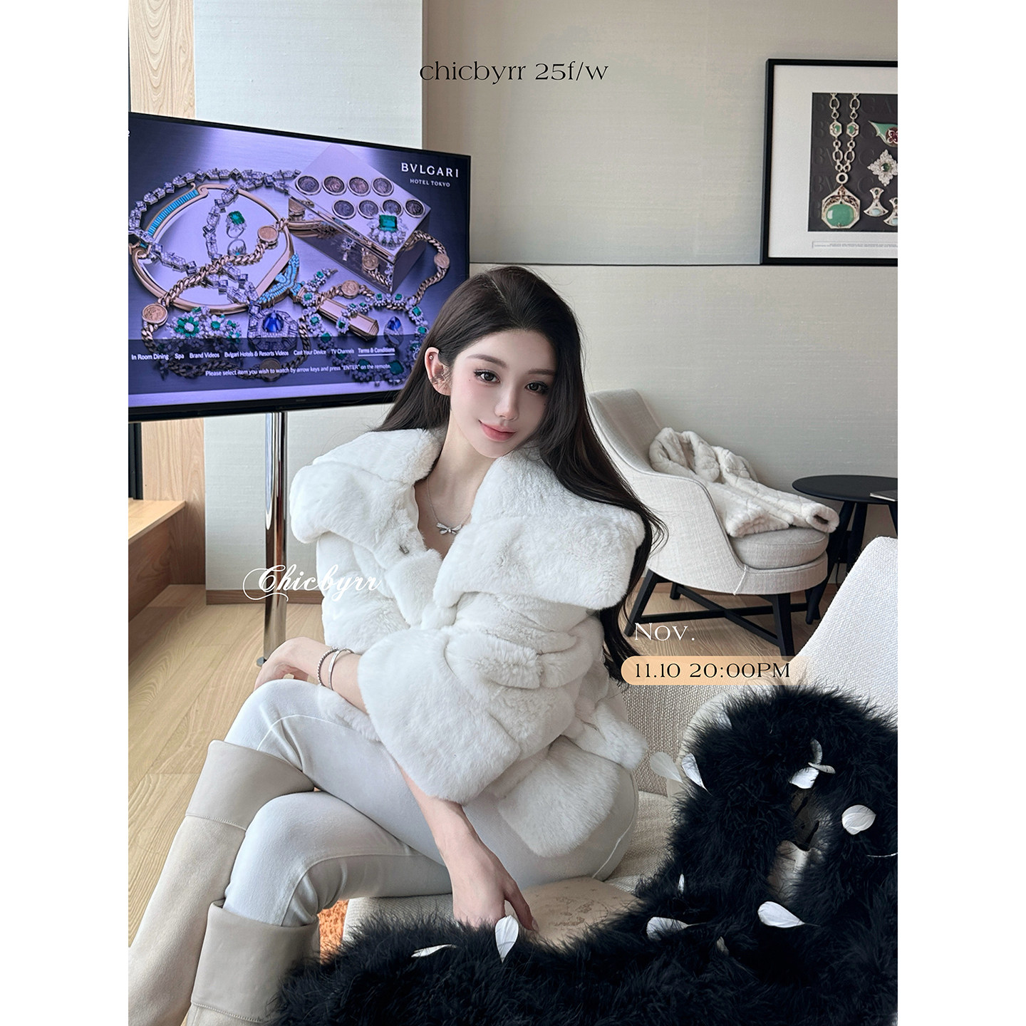 chicbyrr/进口3A级奢感獭兔黑白龙猫系列短款皮草外套