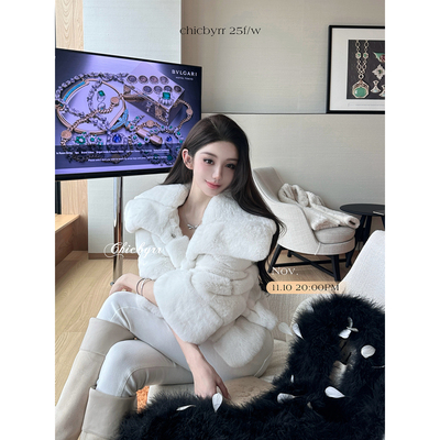 chicbyrr/进口3A级奢感獭兔黑白龙猫系列短款皮草外套