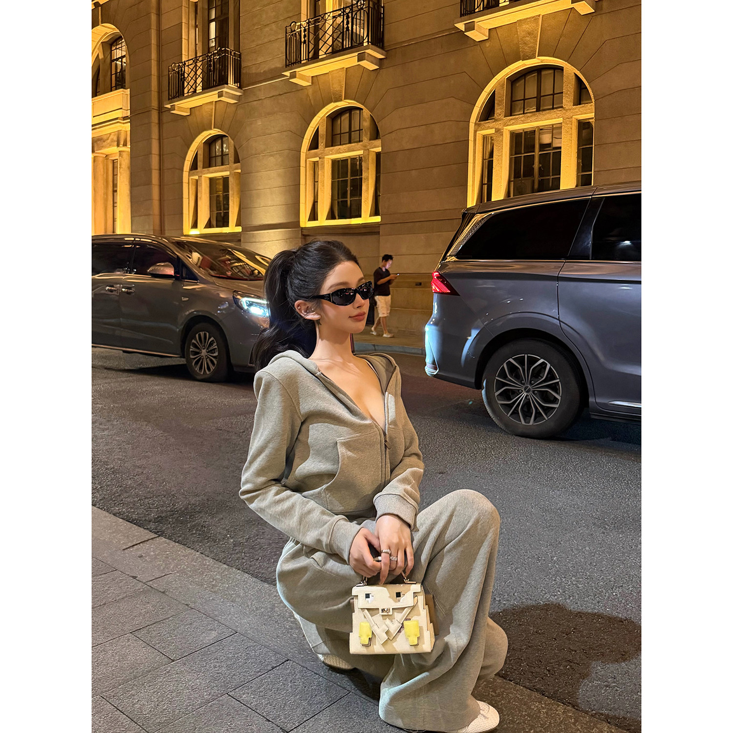 chicbyrr/女团休闲套装帽衫阔腿弯刀休闲裤