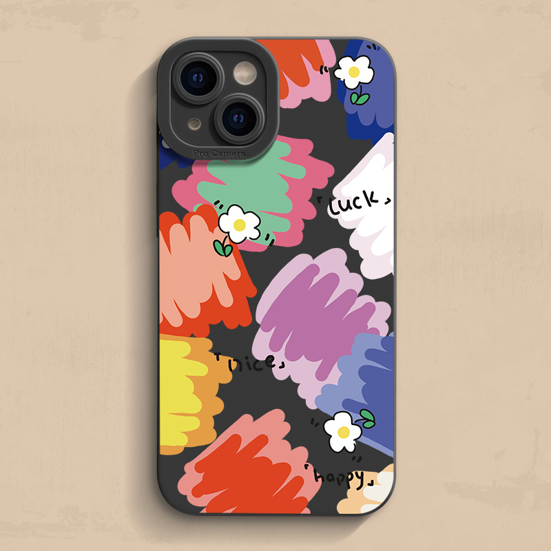 涂鸦花适用iphone15手机壳12保护套14硅胶苹果11pro max防摔xs全包边se13轻薄8plus可爱mini卡通6s个性7