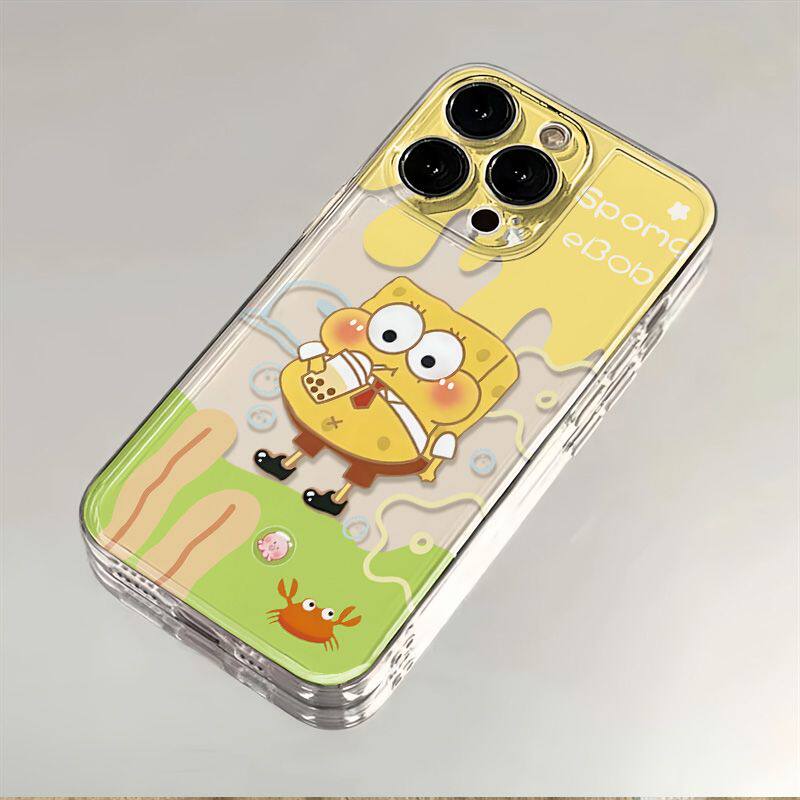 海绵宝宝适用苹果15手机壳iPhone13ProMa卡通x14Pro防摔12Plus新款11Por可爱pm套Xs个性Mini镜头X全包XR软壳