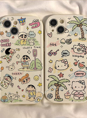 涂鸦小新猫咪适用iphone15手机壳14套12苹果11pro max硅胶xs可爱xr防摔se3全包8plus软壳7日韩13女款6s卡通
