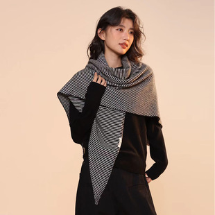 25款100%全羊毛条纹大三角巾外搭女高级感披肩秋冬款保暖羊绒围脖