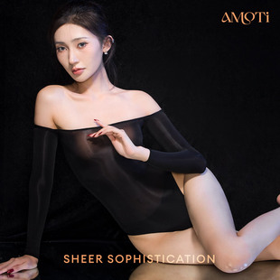 AMOTi 缇 心灵感触 -潺 [连体衣]一字肩露背性感泳衣丝袜连体衣