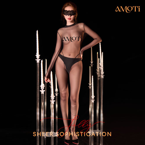 AMOTi 缇 心灵感触 -悠[纱]网纱超透轻薄性感紧身拉链诱惑连体衣