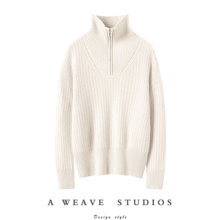 气质内敛又夺目 重磅加厚半拉链100纯山羊绒女针织套头毛衣