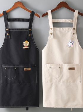 纯棉围裙女定制glogo新款工作服家用厨房防水防油可爱日系围腰定