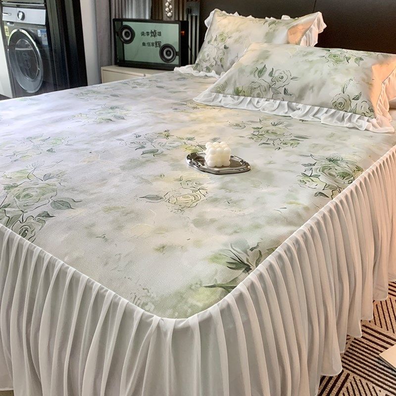 法式公主风冰丝凉感夏季床裙款凉席三件套可水洗单双人床空调席子,床上用品,冰丝席,淘宝优惠券,粉丝福利购,淘宝优惠卷