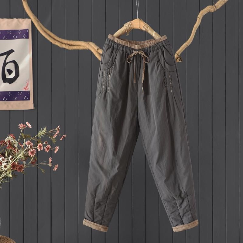 通勤简约撞色系带夹棉加厚哈伦裤小脚裤女文艺宽松显瘦长裤棉裤冬,女装/女士精品,棉裤/羽绒裤,淘宝优惠券,粉丝福利购,淘宝优惠卷