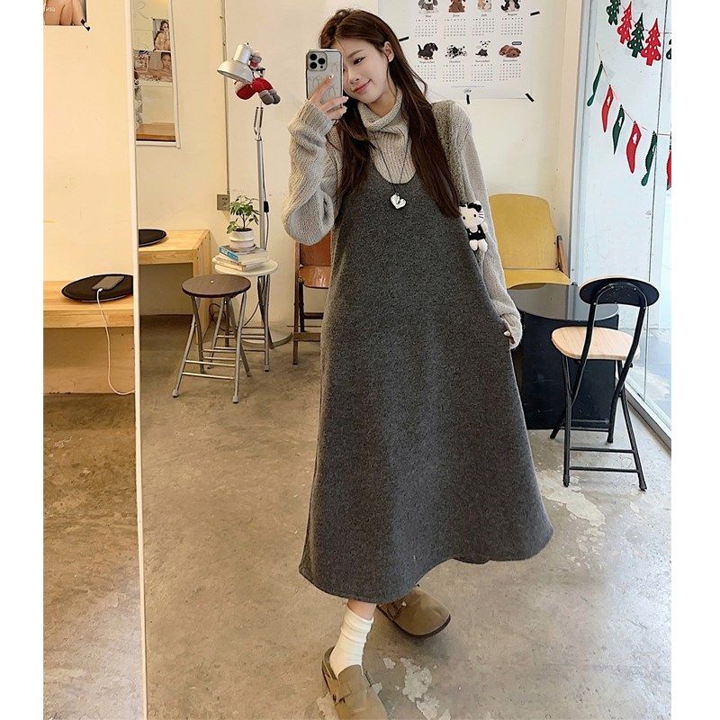 大码女装2025冬新款胖mm韩版堆堆领卷边毛衣+针织吊带连衣裙套装,女装/女士精品,大码套装,淘宝优惠券,粉丝福利购,淘宝优惠卷