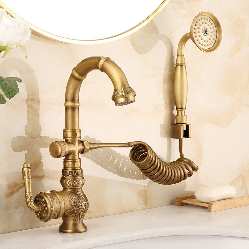 法式全铜水龙头欧式仿古卫生间冷热洗脸盆面盆花洒喷头洗头神器,家装主材,面盆龙头,淘宝优惠券,粉丝福利购,淘宝优惠卷