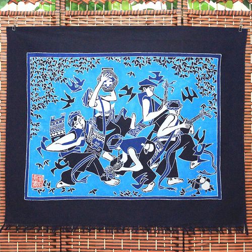 蜡染画少数民族人物风情画工艺品挂饰茶室餐厅茶艺装饰特色布艺画