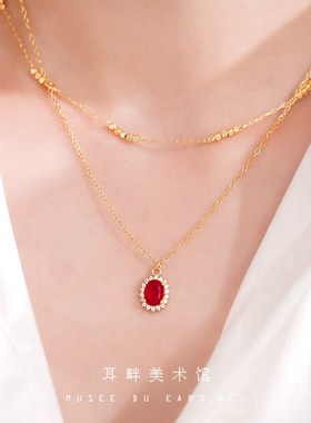 B新年红色独特人造水晶石细项链女配饰女秋冬高级感轻奢小众设计