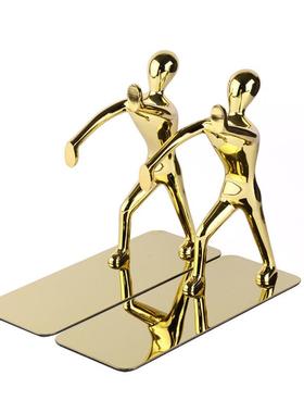 书靠书夹人形金色书挡o金属北欧手推书架不锈钢书立架家居饰品软