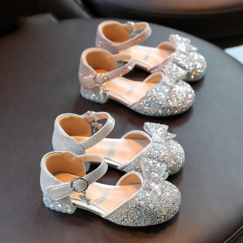 真皮女童公主鞋儿童高跟鞋夏季皮鞋水晶鞋配礼服水钻小女孩演出鞋