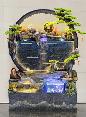 假山流水新e中式圆形水幕墙鱼缸循环水落地景观摆件公司会所风水