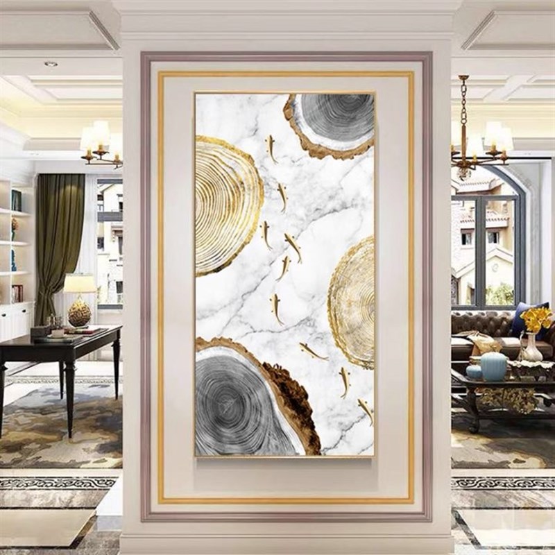 进门入户玄关装饰画轻奢客厅九鱼图走廊过K道壁画北欧现代竖版墙图片