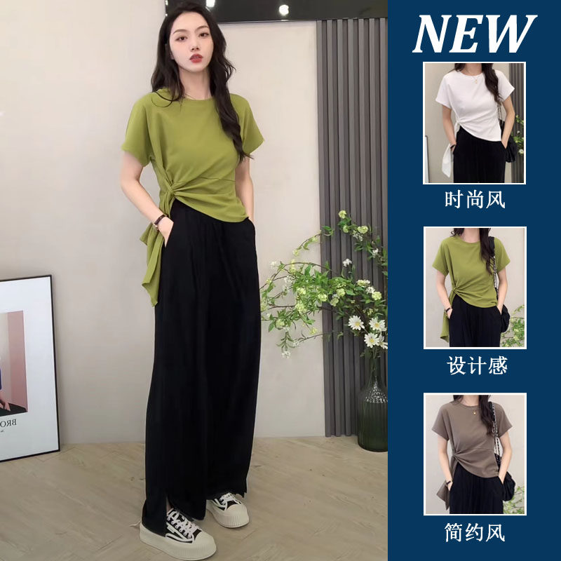 哺乳上衣外出辣h妈款产后喂奶服时尚设计感T恤+休闲阔腿裤套装夏