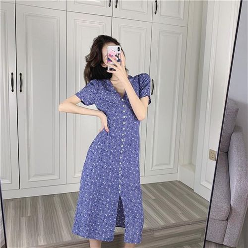 高级感穿搭 显瘦搭配 赫本风紫色碎花连衣裙法式仙气森系初恋长裙