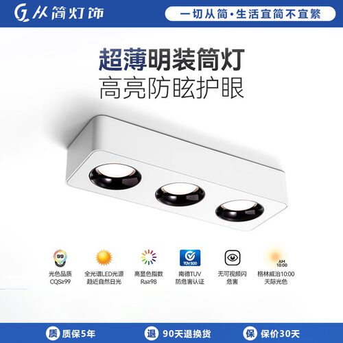 led明b装筒灯全光谱护眼极简卧室免开孔斗胆射灯超薄防眩光无主灯