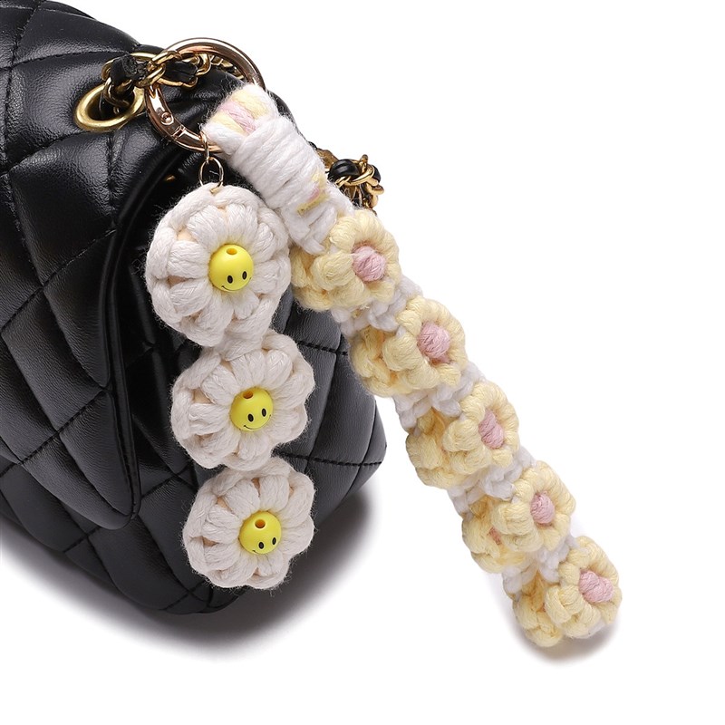 26mm编织雏菊合金+棉绳钥匙扣钥匙圈DIY饰品配件手机链包包挂件