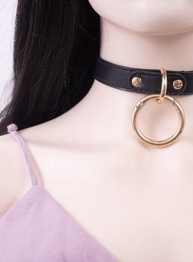 大吊环项圈定制刻字女m牵引绳手工皮具外侧颈带颈环颈链饰品