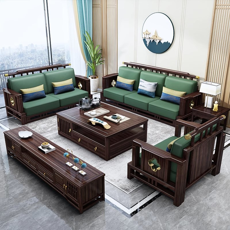 新中式贵妃转角实木沙发全实木现代中G式小户型客厅檀木储物家具