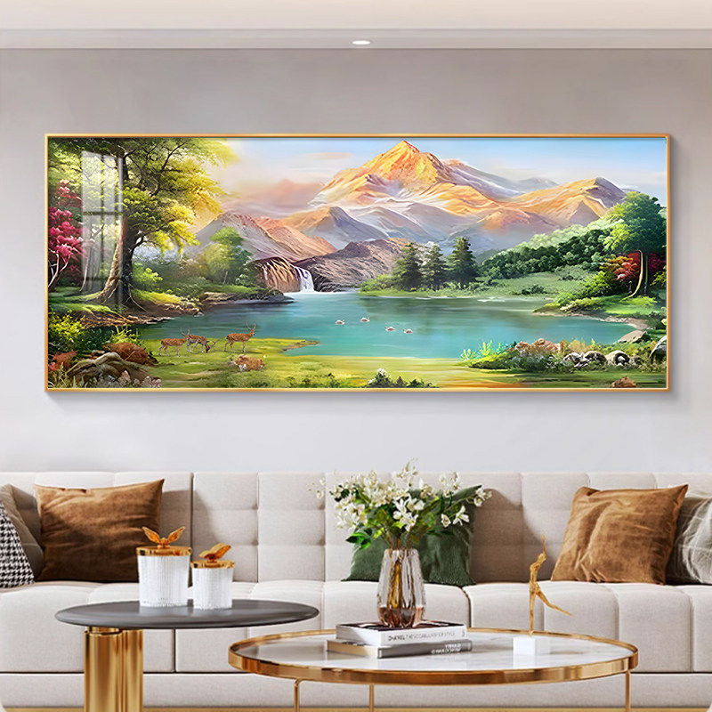 聚宝盆客厅装饰画现代简约聚财山水风景挂画沙发背景墙高级感壁画