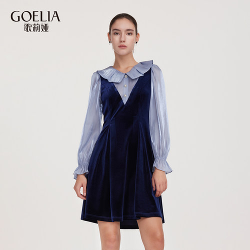 歌莉娅秋季新品假两件丝绒连衣裙1E4R4H3FA