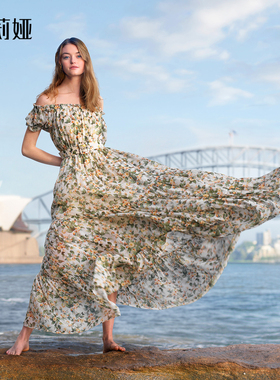 歌莉娅桑蚕丝法式花长裙薄纱夏装时尚度假真丝连衣裙女1B7R4K030