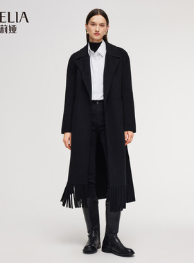 歌莉娅冬季新品羊毛羊绒流苏大衣（配本布腰带）1ENL6N820