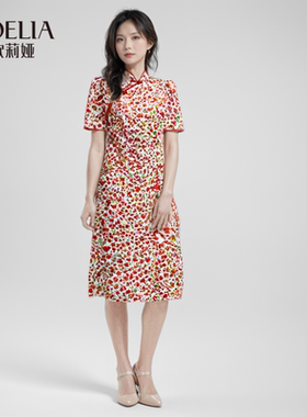 歌莉娅新中式连衣裙女夏2024新款印花改良国风盘扣旗袍1C4G4K3Z0