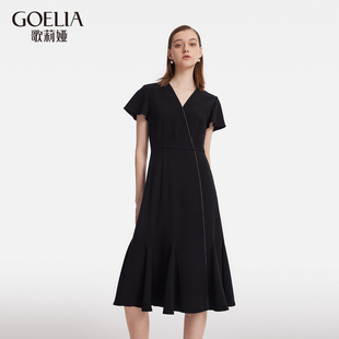 三醋酸V领短袖 新款 气质小黑裙1C4L4K930 2024夏季 歌莉娅连衣裙女装