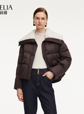 歌莉娅冬季新品泰迪皮草领撞色短款鹅绒服1ECL8B450