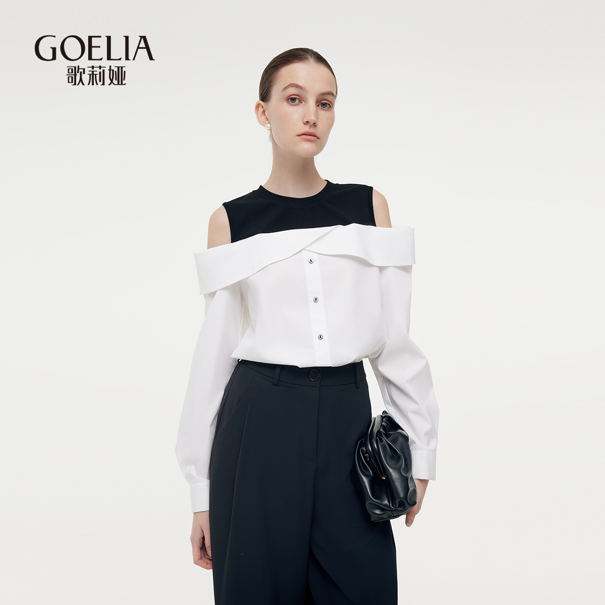 歌莉娅春季新品假两件撞色衬衫1E2L3E210