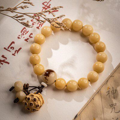 文玩菩提根菩提子工艺佛珠手串出口黄22P圈台湾天然料白单6手链女
