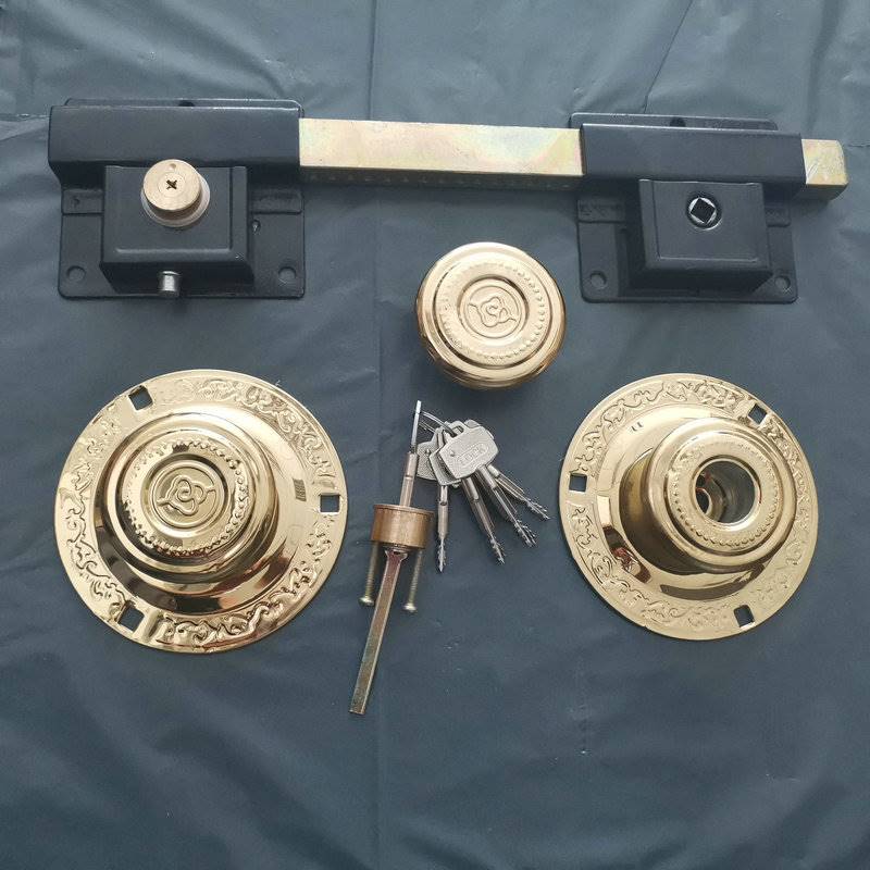 大门锁木门铁门双开门双扇门大门锁防盗门锁老式齿条锁插销大门锁