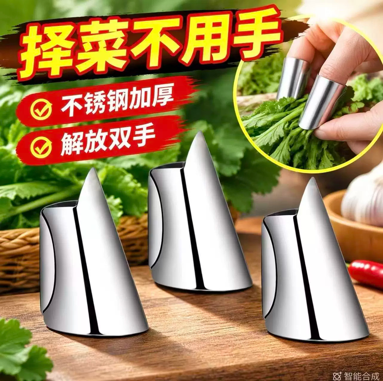 不锈钢摘菜铁指甲护指神器指头保护套指套手指套剥蒜掐毛摘菜神器
