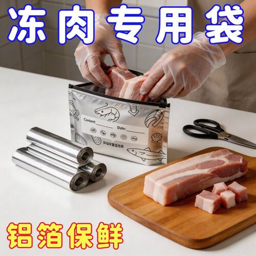 铝箔保鲜袋密封袋拉链式保鲜袋家用肉类冰箱食物冷冻收纳袋