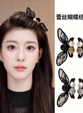 黑色蕾丝兔耳朵抓夹女刘海发夹女2026新款前额侧边公主头发卡头饰