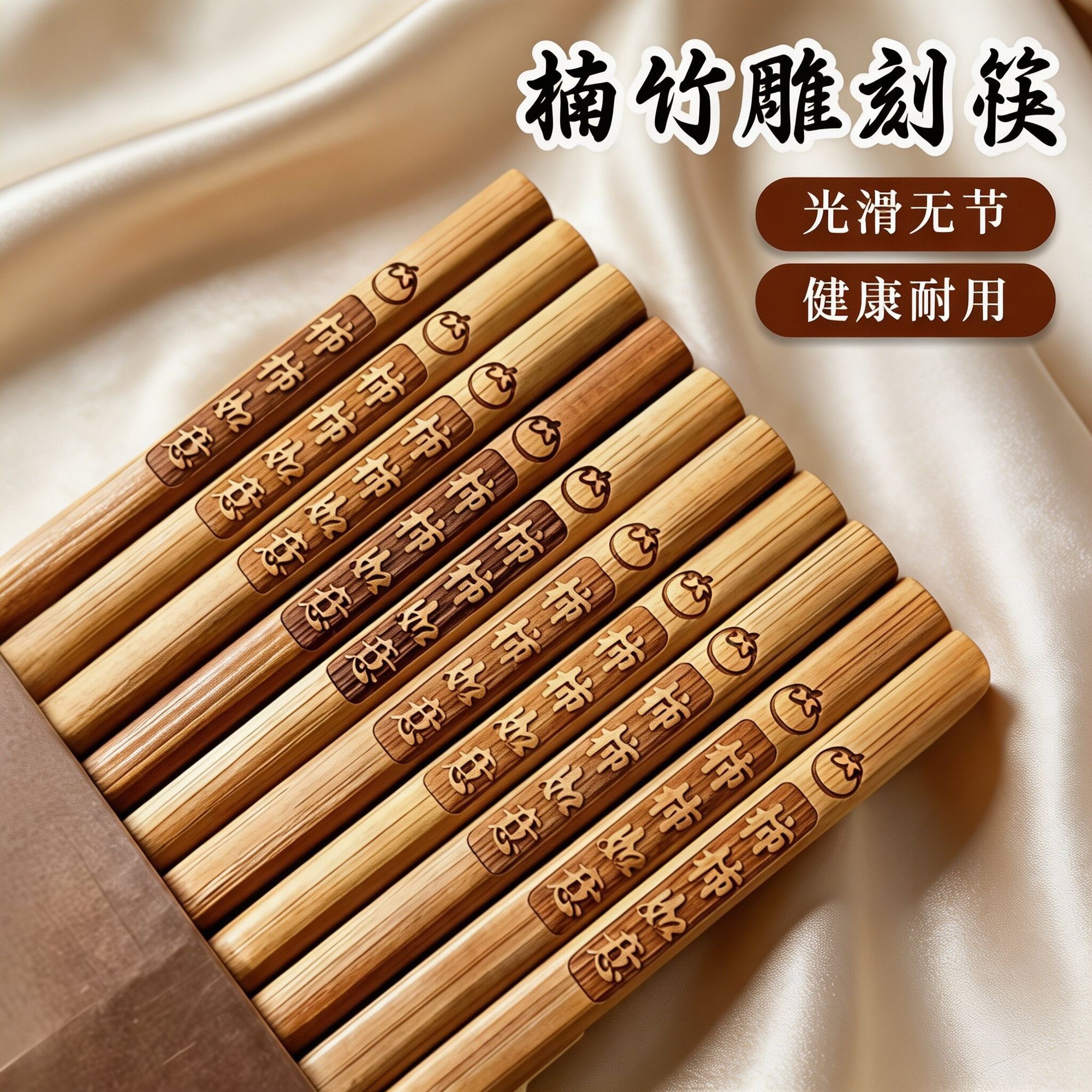 高温碳化楠竹筷子柿柿如意家用天然原竹无漆无蜡防霉防滑易清洗