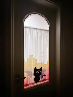 卡通猫装饰门窗玻璃贴纸客厅阳台窗静电膜窗装修定制