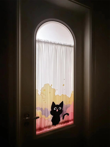 卡通猫装饰门窗玻璃贴纸客厅阳台窗静电膜窗装修定制