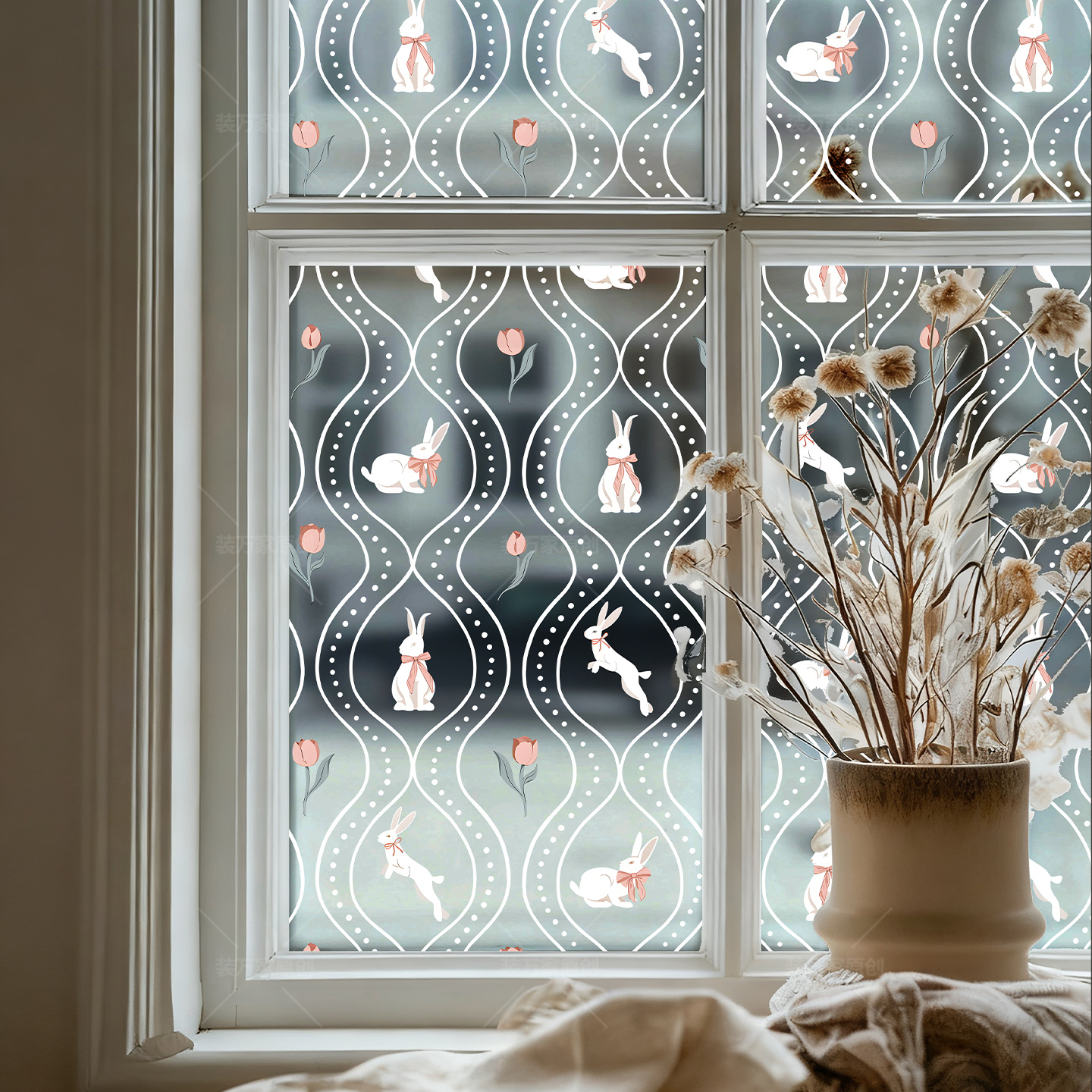 装万家法式静电磨砂防窥玻璃贴