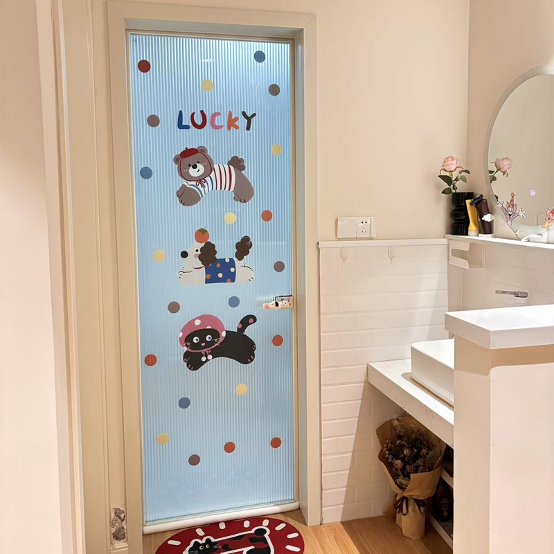 装万家浴室玻璃门隔断透明装饰贴纸阳台客厅窗户卡通静电贴可DIY
