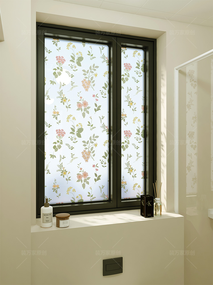 小清新田园窗玻璃贴膜浴室浴室滑动门静电磨砂玻璃贴膜定制