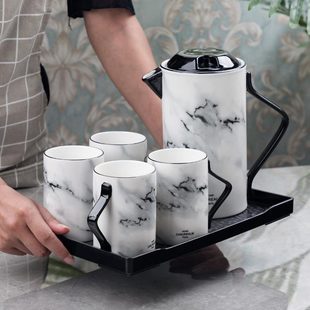 客厅水简约北欧茶具大理石凉水壶纹高可套家用用开 水杯耐温茶壶装
